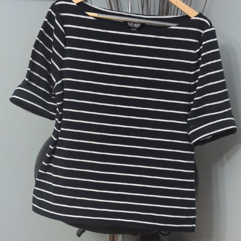 Ralph Lauren Navy & White Striped Short Sleeve Tee